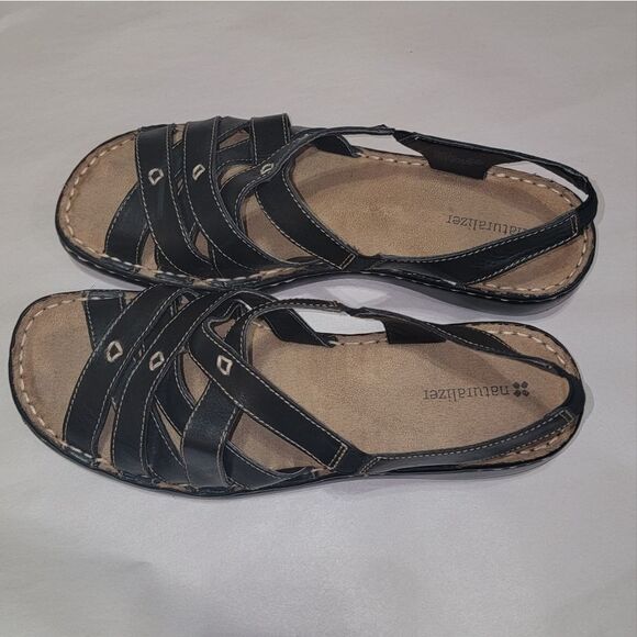 Naturalizer Craft Black Leather Strappy Comfort Sandals w Thick Stitching Sz 9.5 - Picture 14 of 16